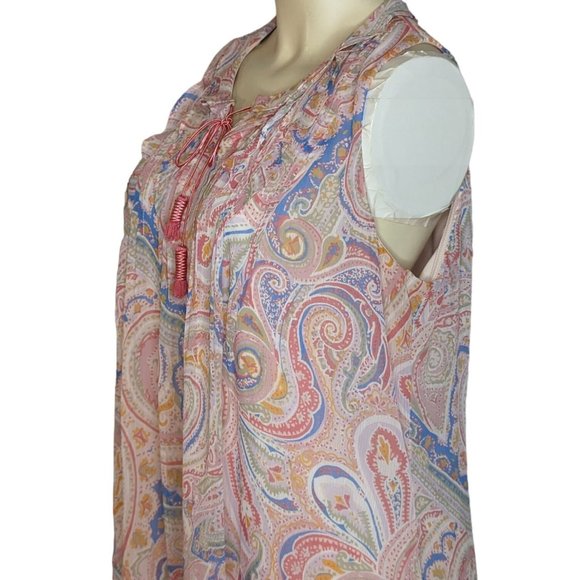 Tommy Hilfiger sleeveless ruffle collar Pastel Paisley Summer Shift Dress L - Picture 9 of 12